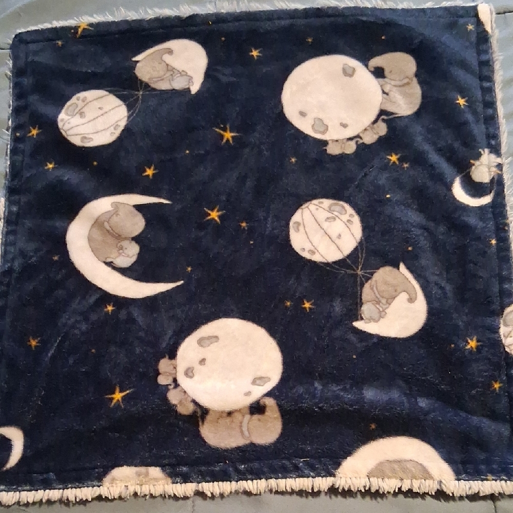 Kids Navy Blue Blanket with Moon and Stars Design